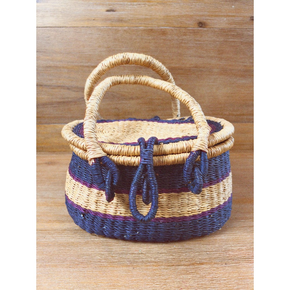 Vintage Bolga Basket Handwoven Lidded African Basket Boho Folk Art Decor